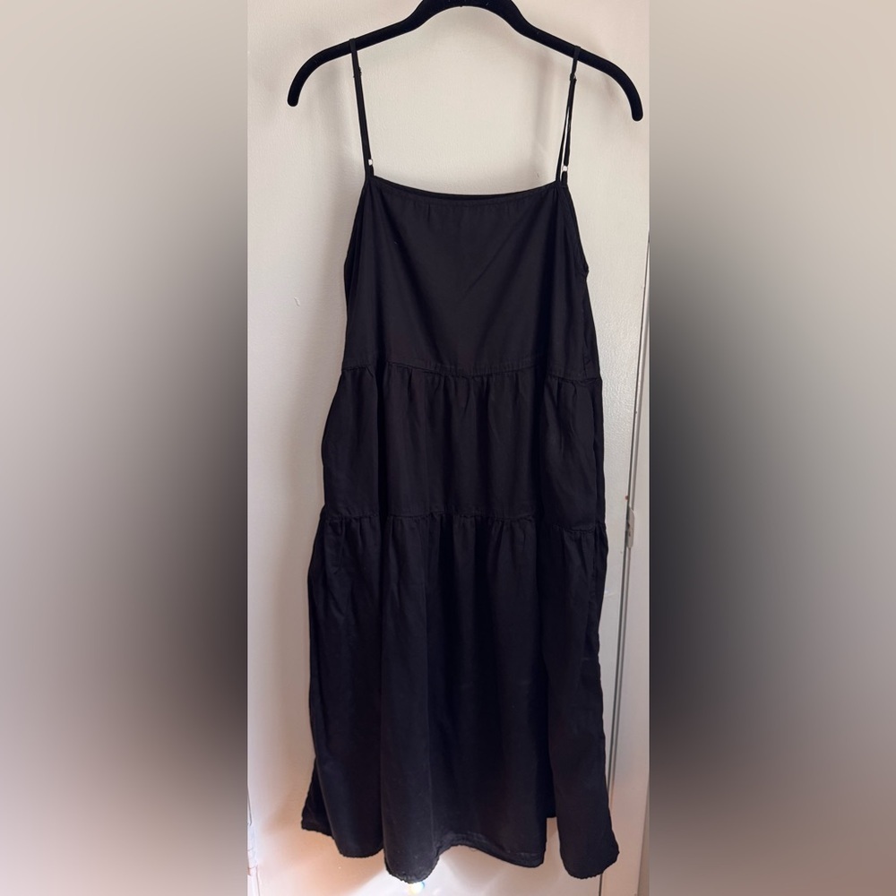 Enza Costa Black Tiered Cotton Midi Dress Size 1 (Small) Minimalist Spaghetti St - Picture 3 of 6
